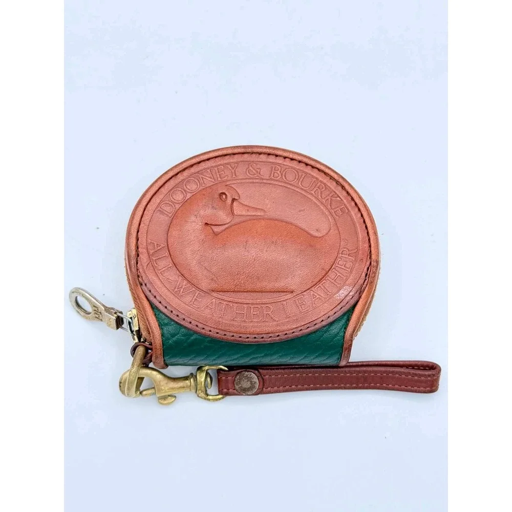 Dooney & Bourke Vintage All Weather Leather Round Coin Purse Green British Tan